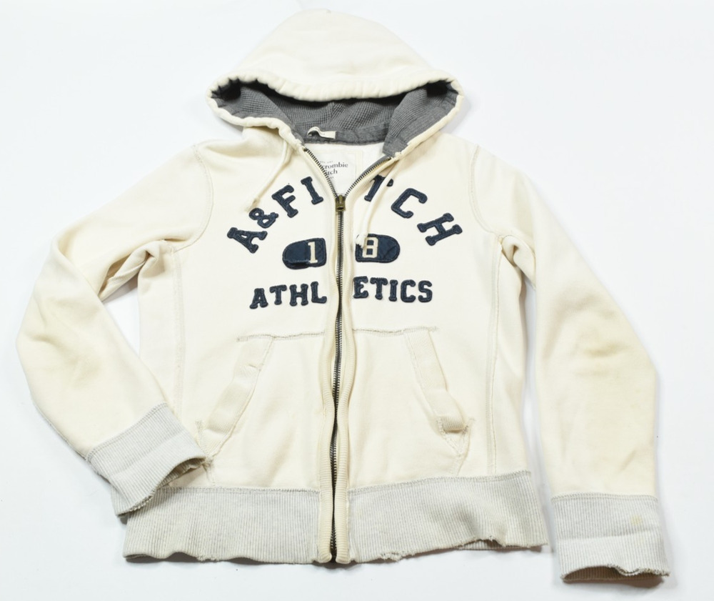 Vintage Abercrombie & Fitch Muscle Hoodie Mens Small Ivory Full-Zip Heavy Y2K